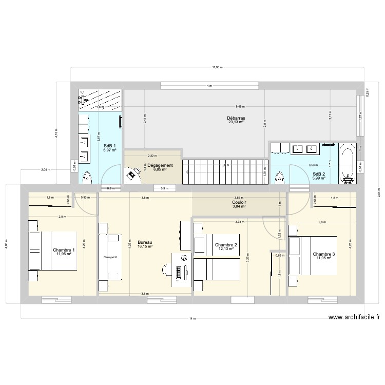 GARVAN 1 - sans motif R+1. Plan de 10 pièces et 203 m2