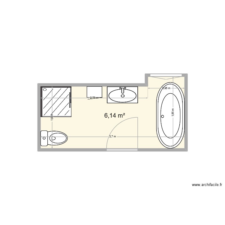 sdb la cab 6. Plan de 1 pièce et 6 m2