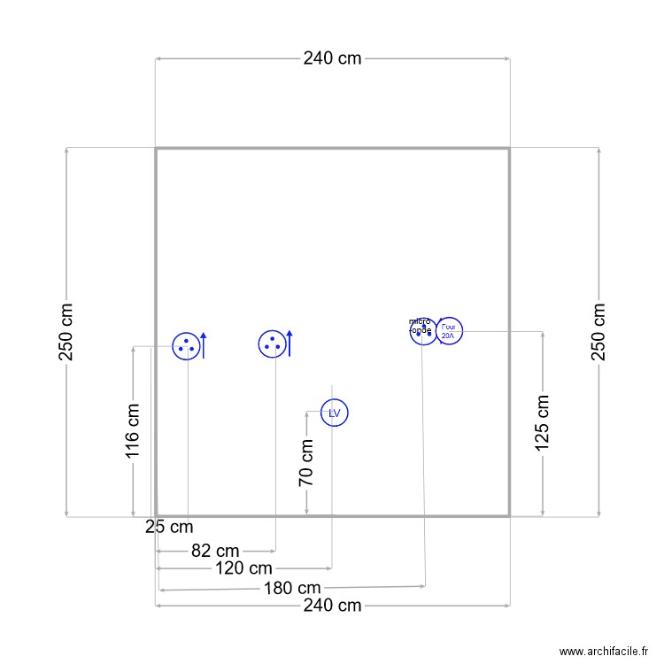 plan de travail  cote four. Plan de 1 pièce et 6 m2