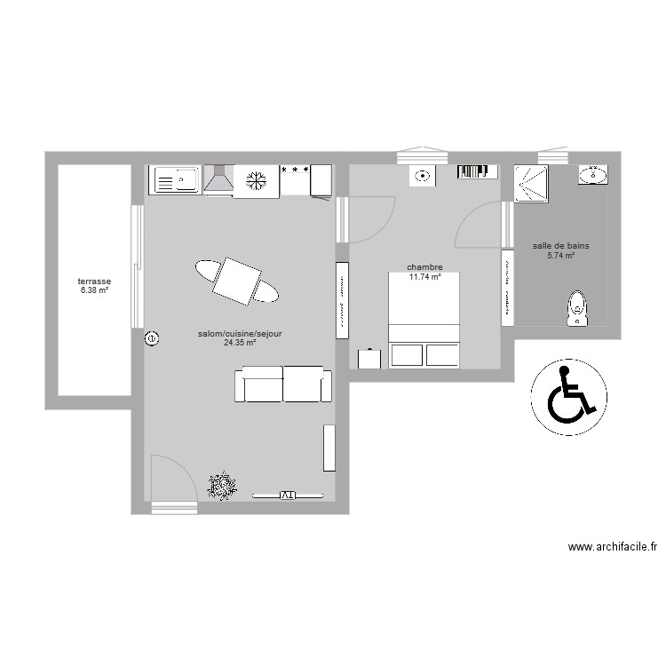 maison pour personnes en fauteuil roulant. Plan de 0 pièce et 0 m2