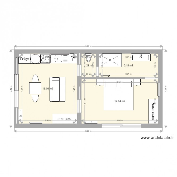 Module 39m2 salon et chambre separee. Plan de 0 pièce et 0 m2