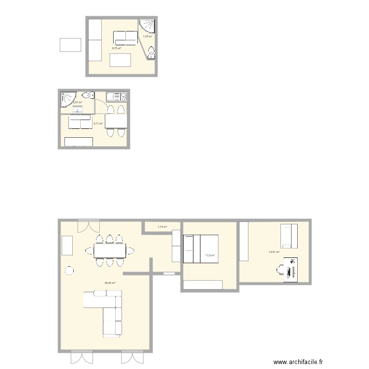 Champseru. Plan de 8 pièces et 88 m2