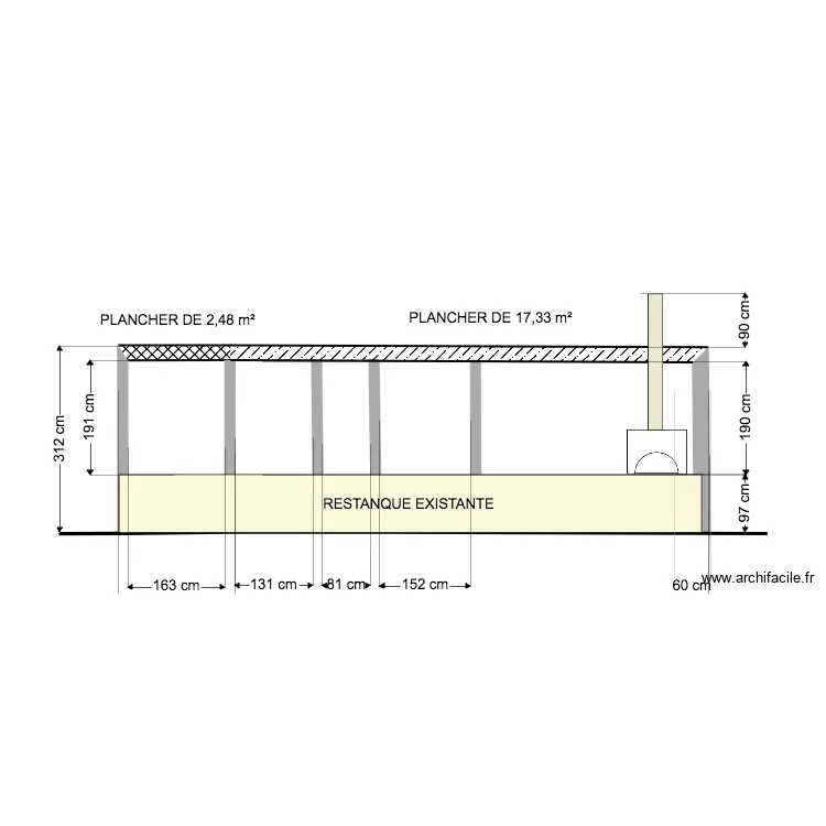 TERRASSE PISCINE VUE DE FACE. Plan de 