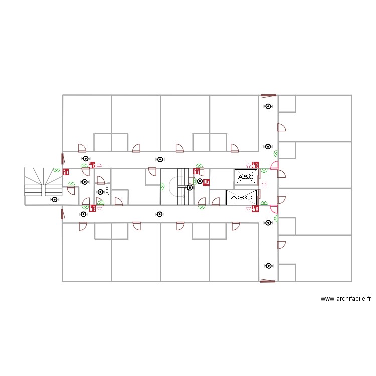 2eme au 8eme etage bouteille 58 incendie plan vierge. Plan de 3 pièces et 7 m2