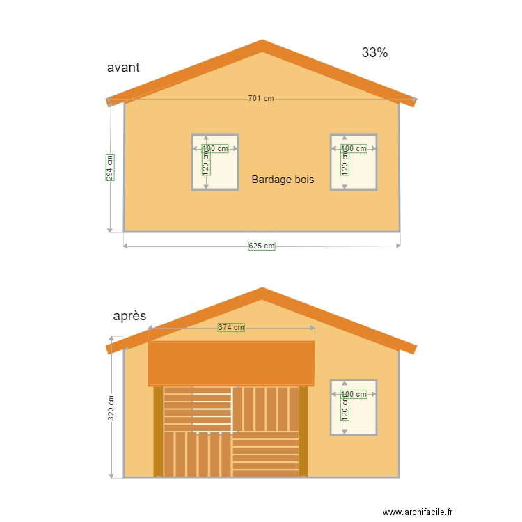 Lavaud façade est avant et après. Plan de 0 pièce et 0 m2