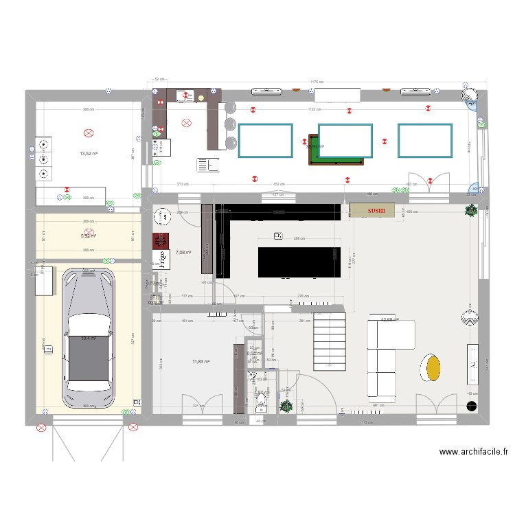 AGRANIDSEENT. Plan de 12 pièces et 154 m2