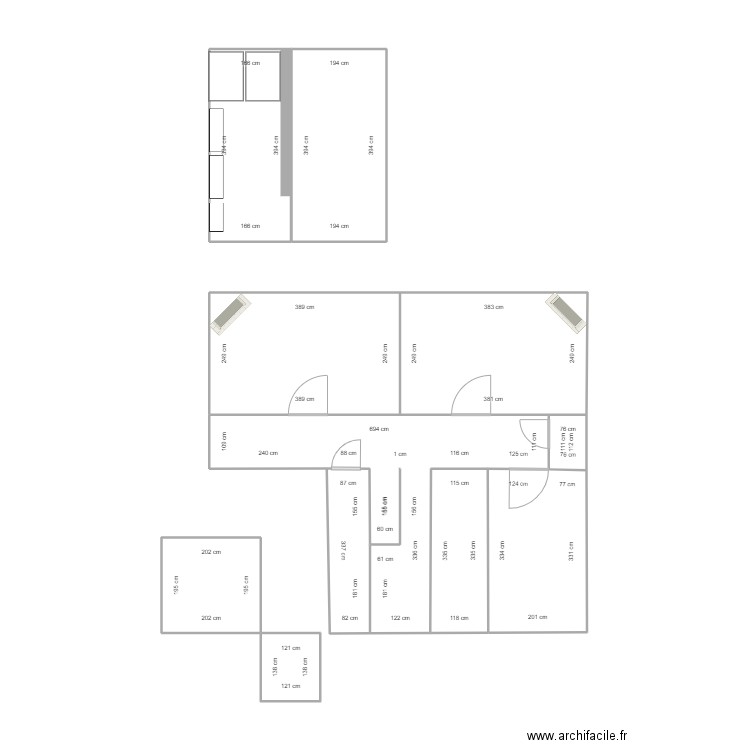 Chambre bleue. Plan de 11 pièces et 65 m2