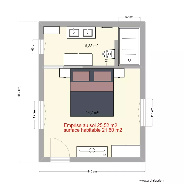 Extension chambre. Plan de 