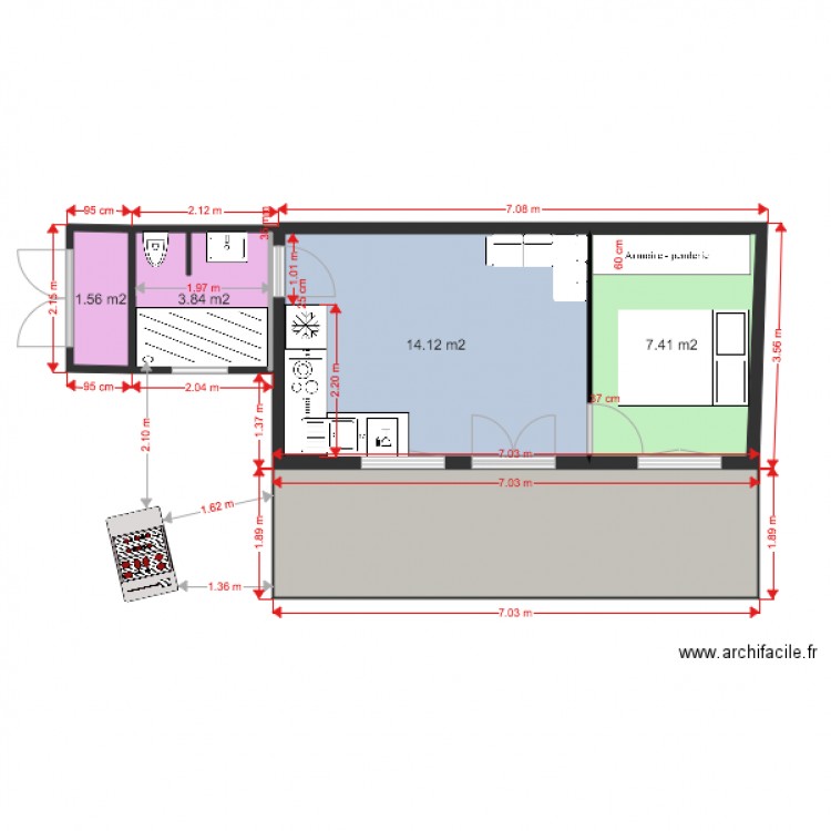 MOBIL HOME MONTA SDB GAUCHE 7 2 COTES. Plan de 0 pièce et 0 m2