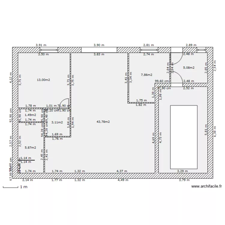 Maison 1 ch. Plan de 