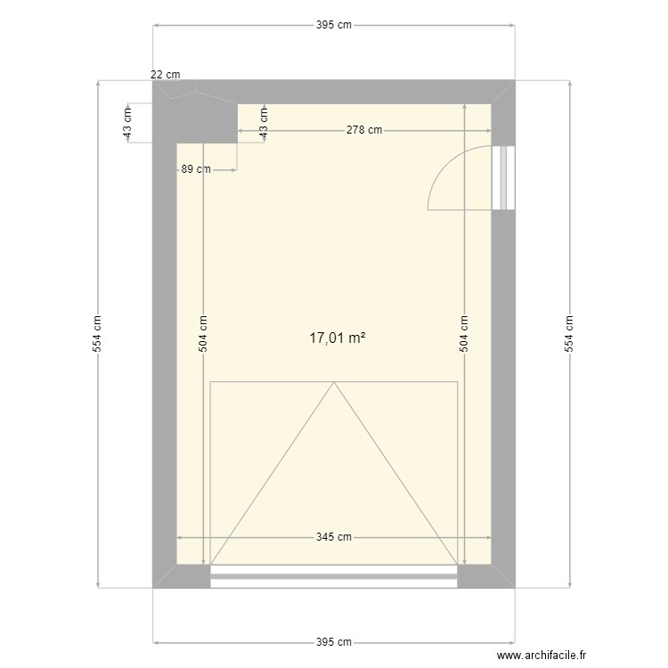 RdC Deuil. Plan de 1 pièce et 17 m2