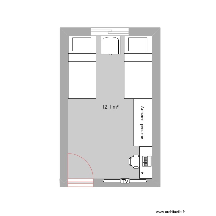 CH2. Plan de 1 pièce et 12 m2