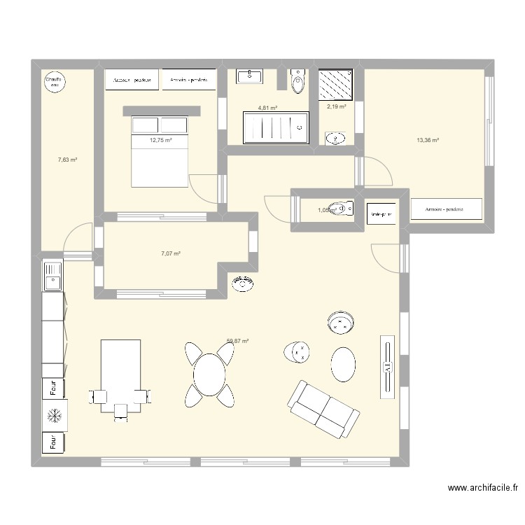 Bignon initial. Plan de 8 pièces et 109 m2