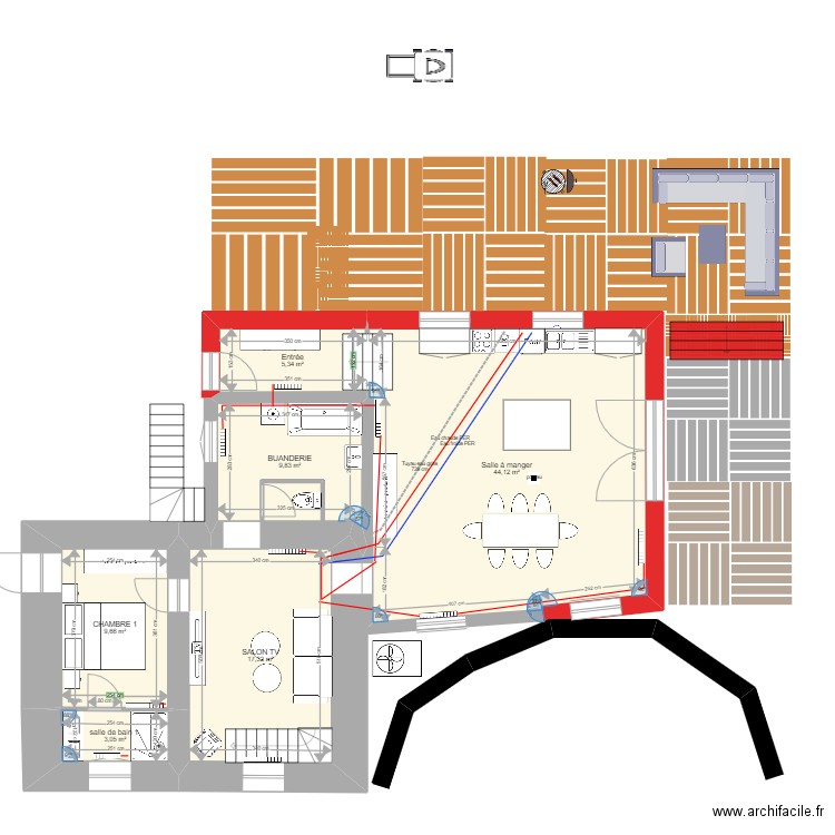 plan romain 3. Plan de 6 pièces et 89 m2
