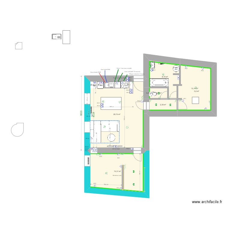 Appart Jim Electricité . Plan de 9 pièces et 65 m2