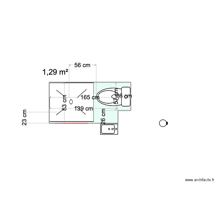 SALLE D'EAU. Plan de 1 pièce et 1 m2