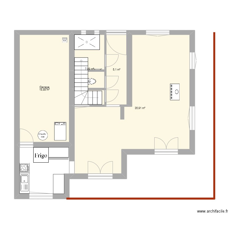 maison RDC. Plan de 4 pièces et 67 m2