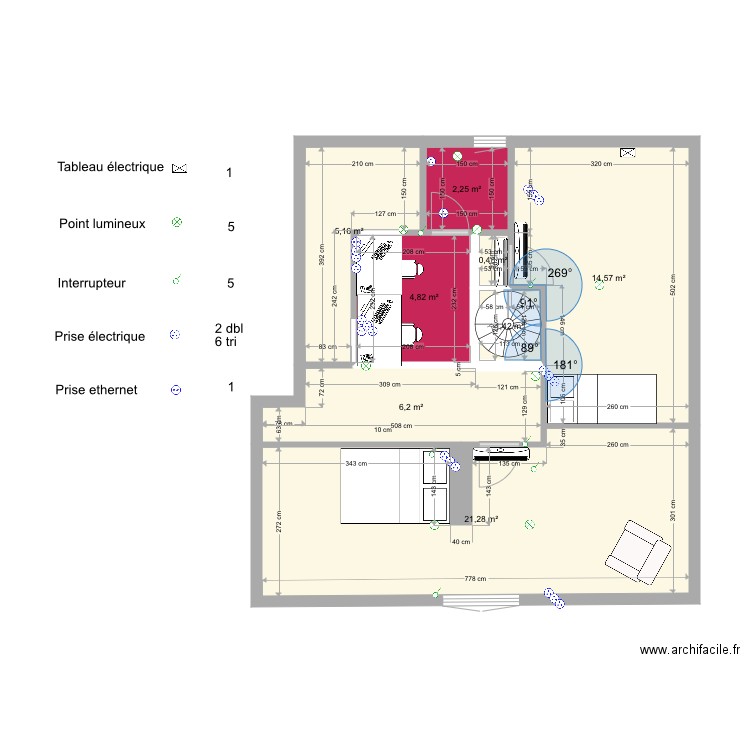 grenier 9. Plan de 8 pièces et 56 m2