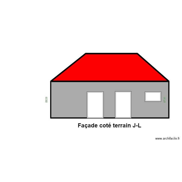 PLAN DES  FACADES ( coté terrain J-L). Plan de 2 pièces et 37 m2