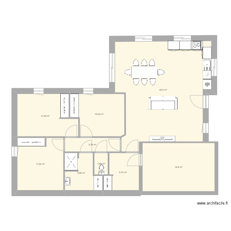 Kona Atlantique. Plan de 9 pièces et 109 m2