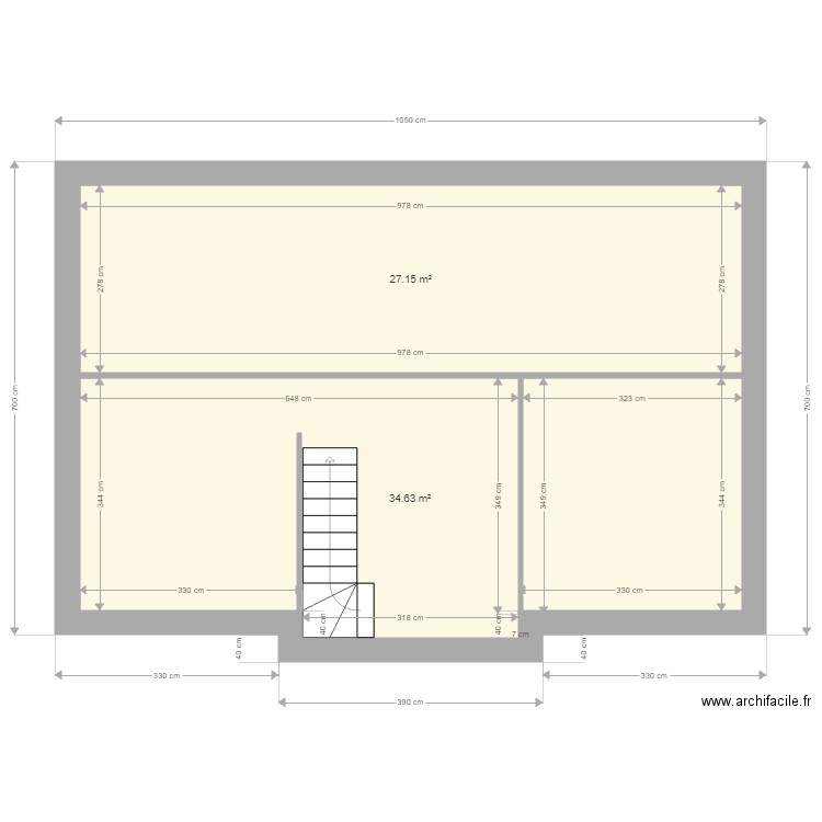 Ludmann étage. Plan de 2 pièces et 62 m2