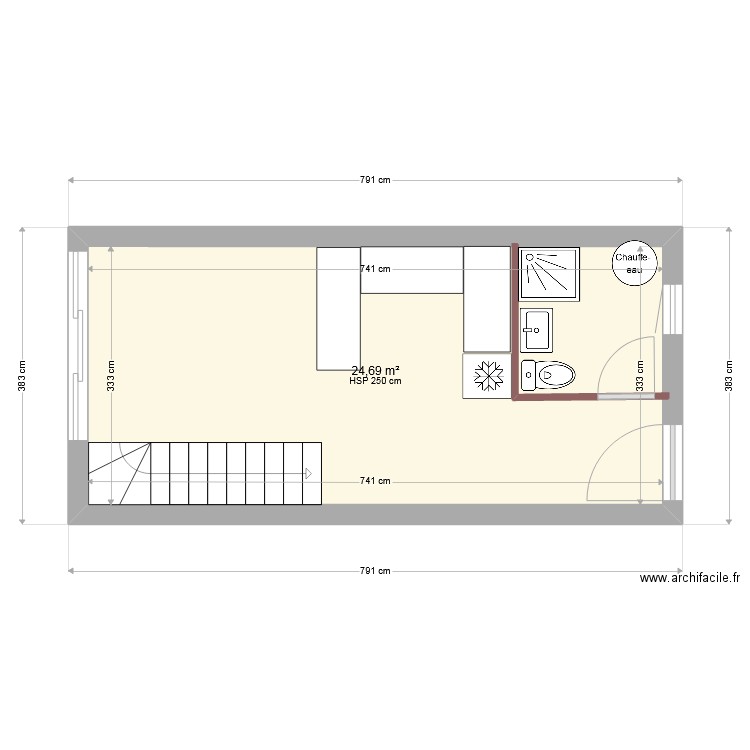 projet loubet actuel. Plan de 1 pièce et 25 m2