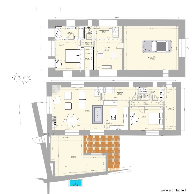 grange 19 janvier 21. Plan de 16 pièces et 227 m2