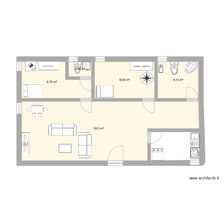 1er plan essai. Plan de 5 pièces et 41 m2