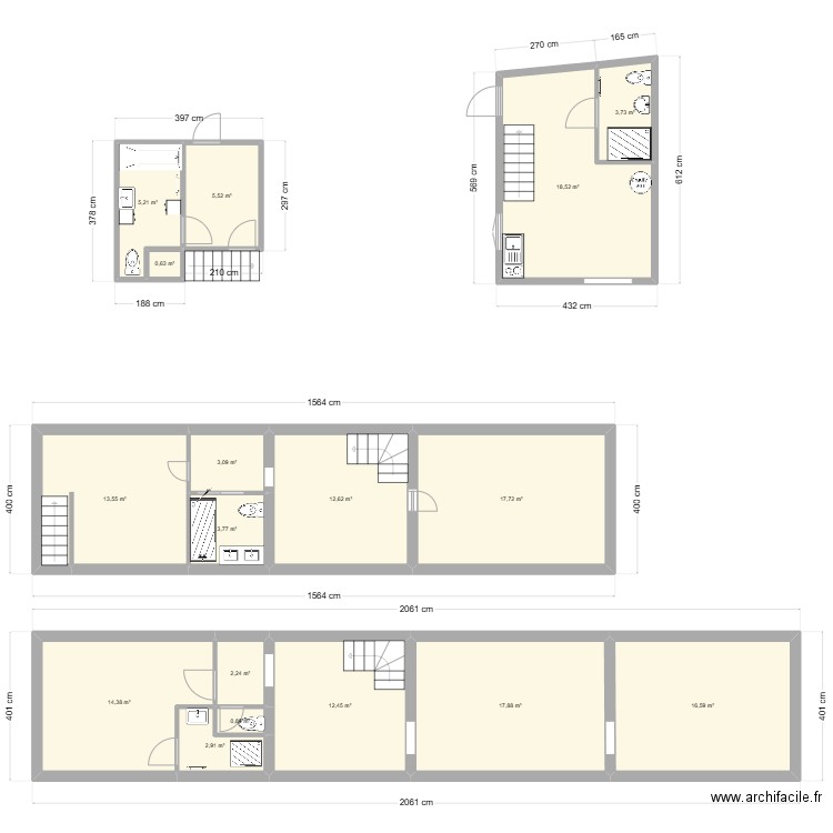 villlelie. Plan de 17 pièces et 152 m2