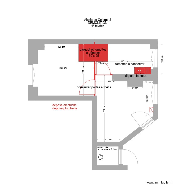 alexia démolition. Plan de 2 pièces et 25 m2