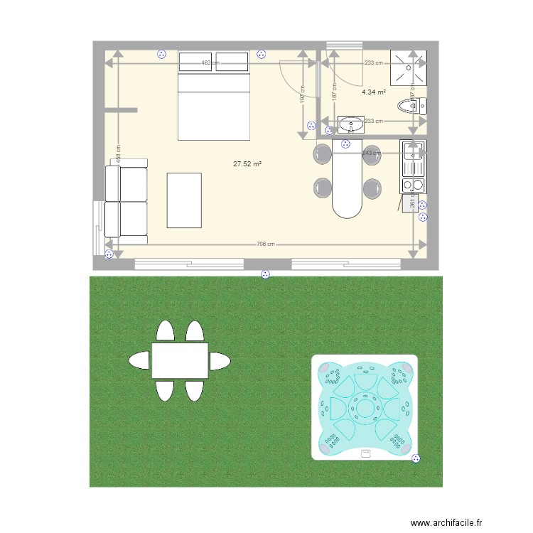 Amenagement Studio. Plan de 0 pièce et 0 m2