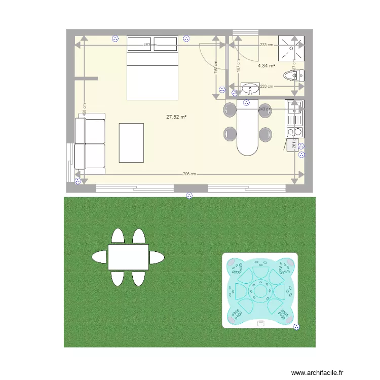 Amenagement Studio. Plan de 