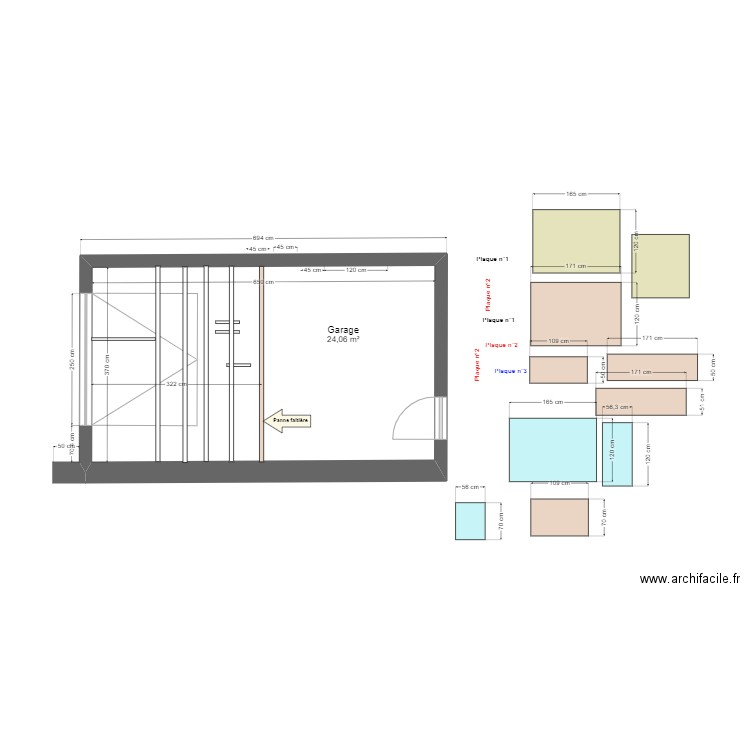 calepinage Plancher du garage. Plan de 1 pièce et 24 m2