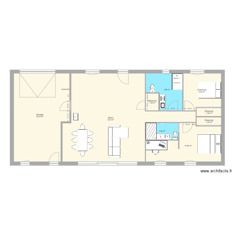 Habitation Ver10. Plan de 9 pièces et 126 m2