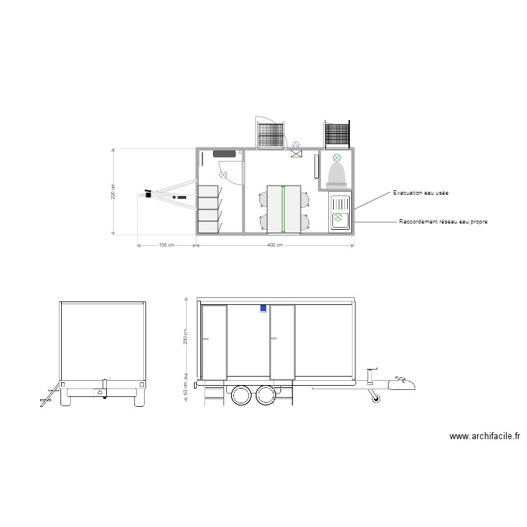 BVR FABRICATION 4 places confort. Plan de 3 pièces et 8 m2