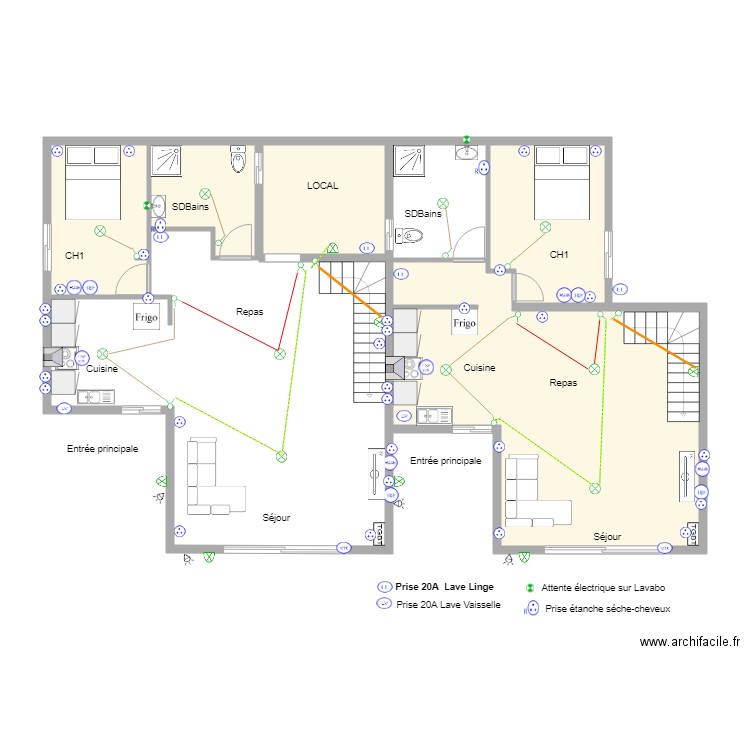 implantation circuits électriques RDC. Plan de 0 pièce et 0 m2