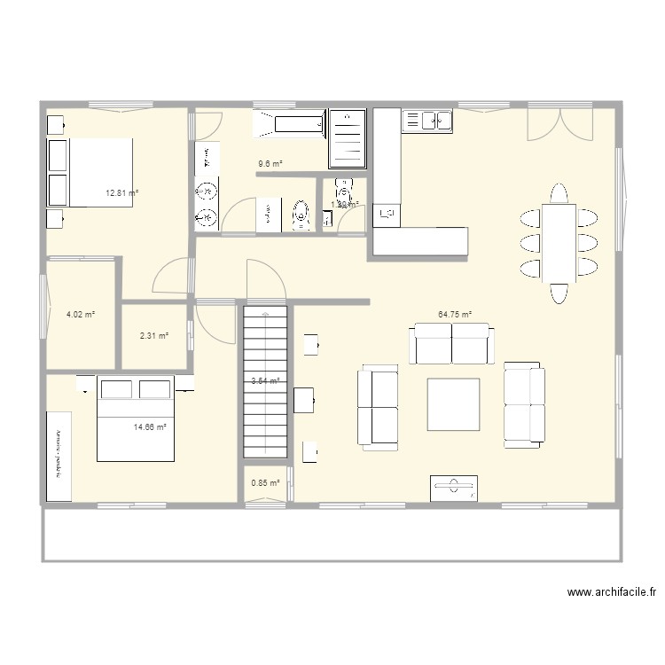 Projet 74 idee 05 1er. Plan de 9 pièces et 114 m2