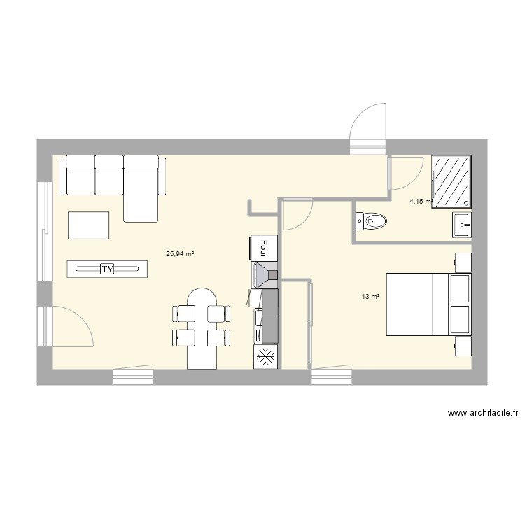 essai jms 12. Plan de 3 pièces et 43 m2