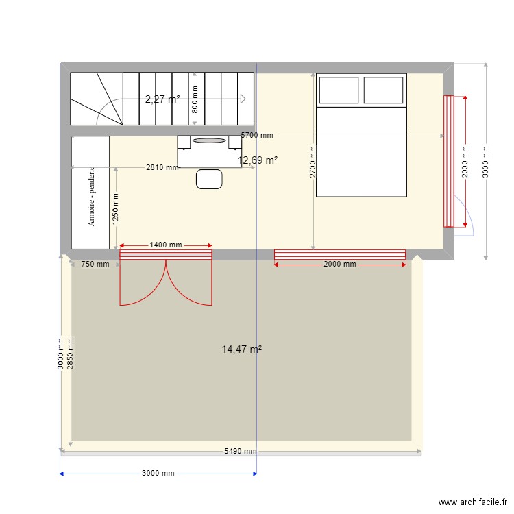 3 модуля 2 этажа 2 вариант. Plan de 5 pièces et 61 m2