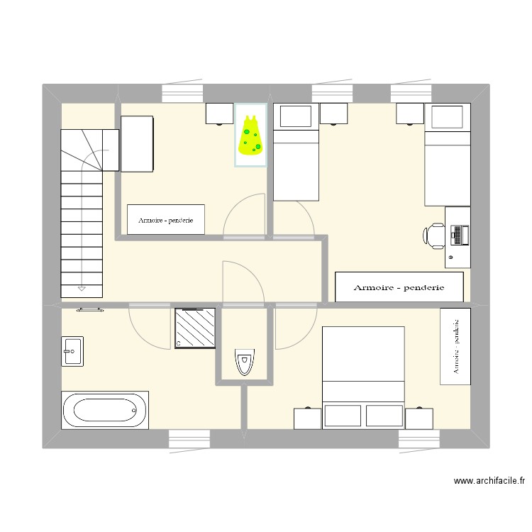 Réaménagement chambres . Plan de 6 pièces et 48 m2