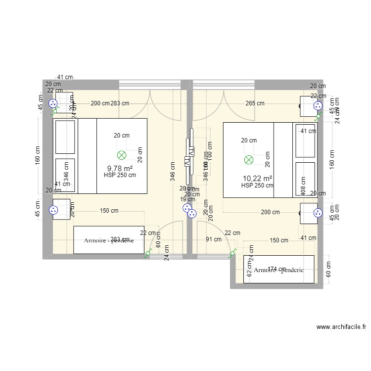 chambre 2. Plan de 2 pièces et 20 m2