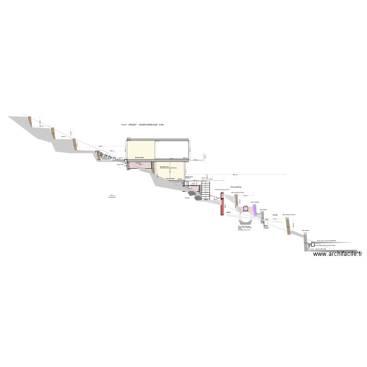 1.4.3.1- PROJET - COUPE NORD-SUD 1/100. Plan de 0 pièce et 0 m2