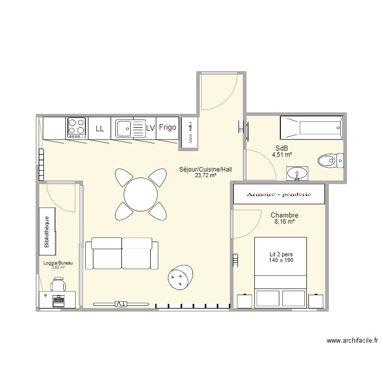 Romain Bekaert T3 Inversé. Plan de 4 pièces et 40 m2