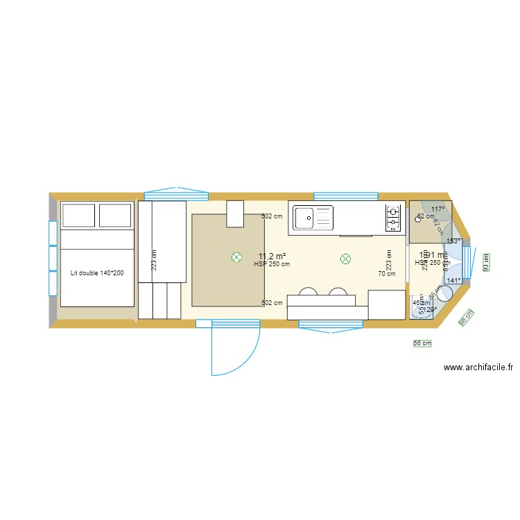 Tiny v1. Plan de 3 pièces et 16 m2