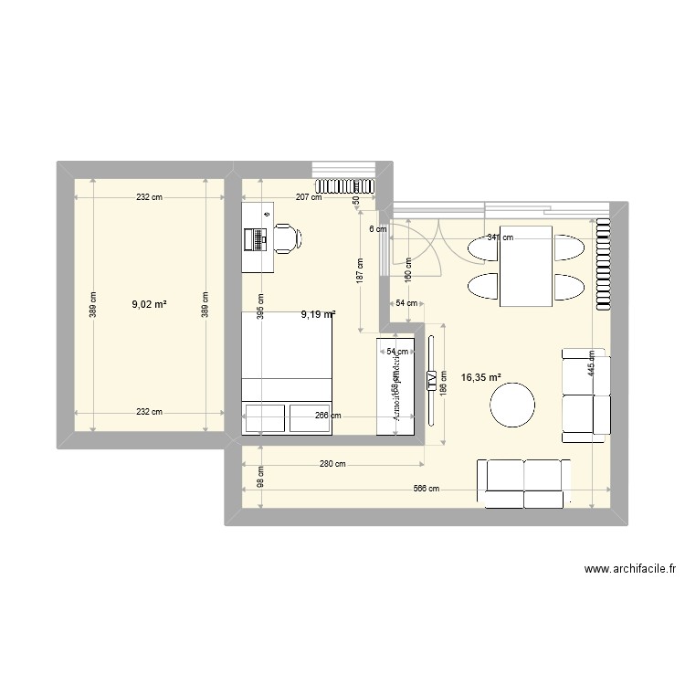 19 Square des Hauts Blosne - Rennes Projet 2. Plan de 3 pièces et 35 m2