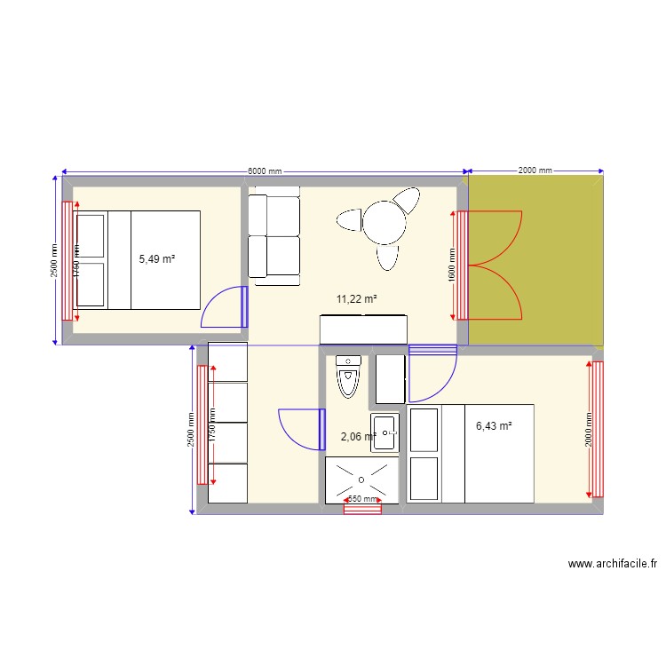 30 kr1. Plan de 5 pièces et 30 m2