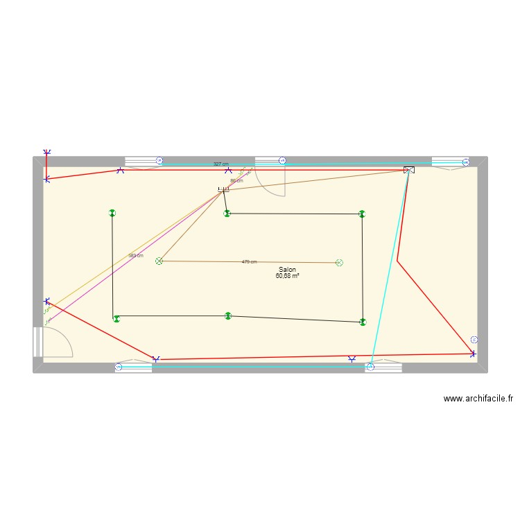 a plan 1. Plan de 1 pièce et 61 m2