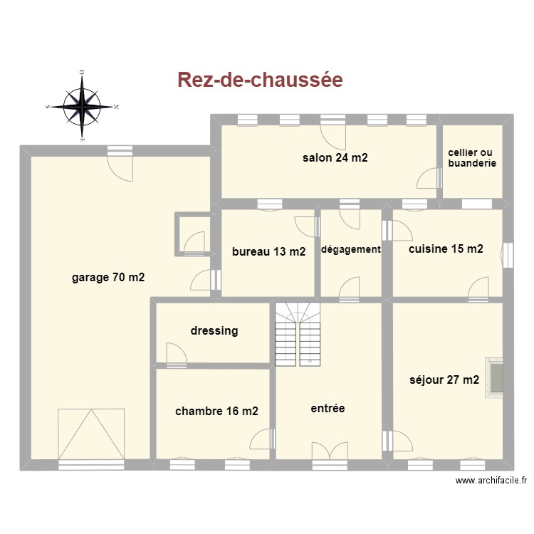 Muller RDC. Plan de 10 pièces et 218 m2