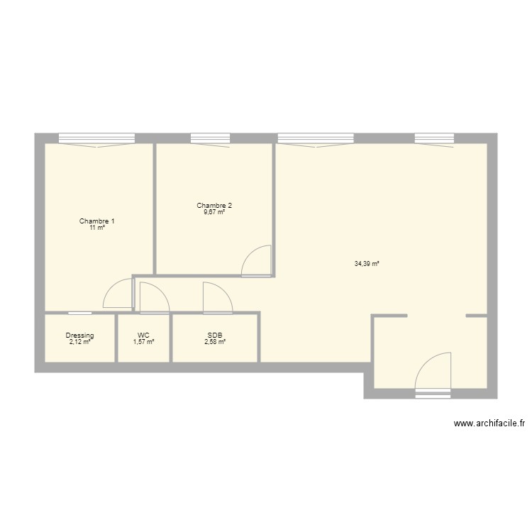F3 60m2. Plan de 0 pièce et 0 m2