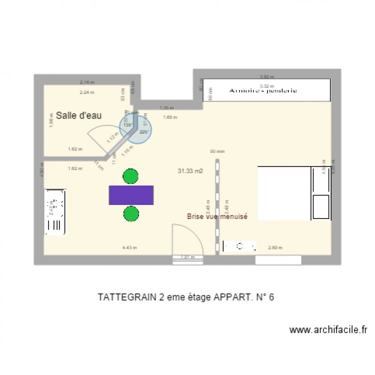 tattegrain 2eme etage 1ere version. Plan de 1 pièce et 31 m2